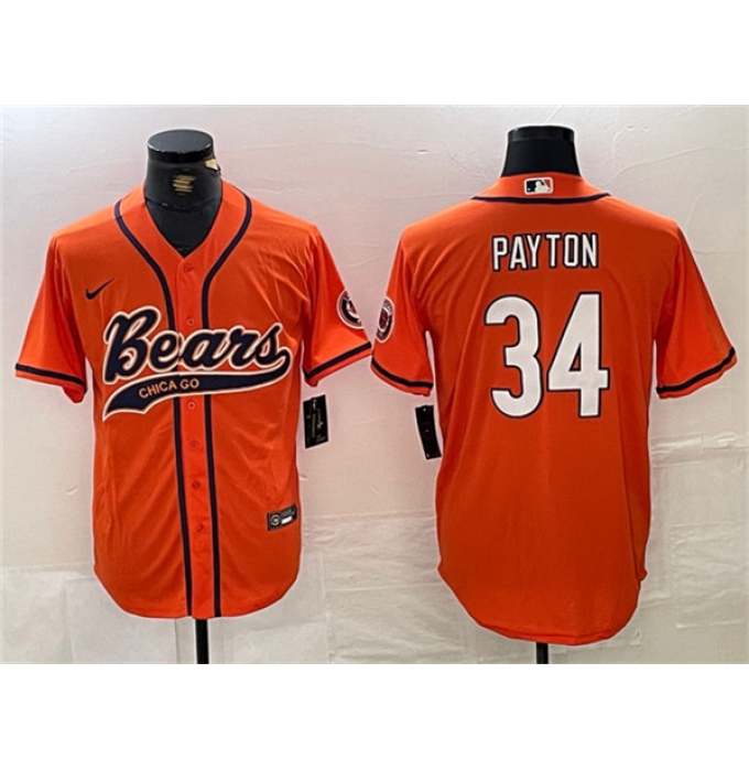 Men's Chicago Bears #34 Walter Payton Orange With Cool Base Stitched Baseball Jersey