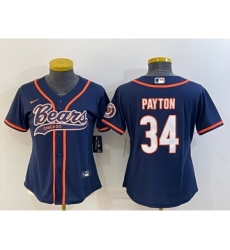 Women's Chicago Bears #34 Walter Payton Navy With Patch Cool Base Stitched Baseball Jersey