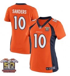 Women's Nike Denver Broncos #10 Emmanuel Sanders Elite Orange Team Color Super Bowl 50 Champions NFL Jersey