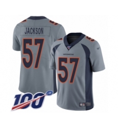Men's Denver Broncos #57 Tom Jackson Limited Silver Inverted Legend 100th Season Football Jersey