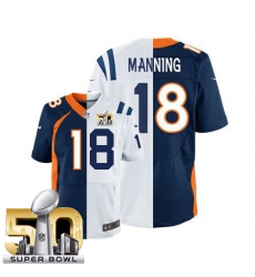 Men's Nike Denver Broncos #18 Peyton Manning Limited Orange/Royal Blue Split Fashion Super Bowl 50 Bound NFL Jersey