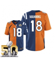 Youth Nike Denver Broncos #18 Peyton Manning Limited Navy Blue/White Split Fashion Super Bowl 50 Bound NFL Jersey