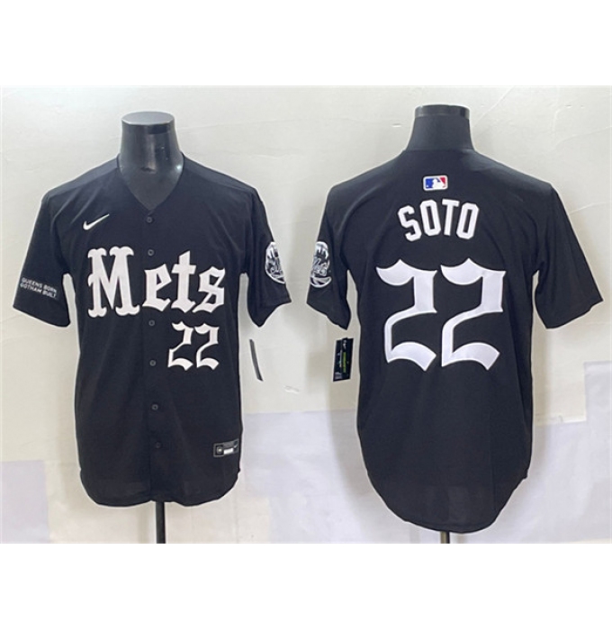 Men's New York Mets #22 Juan Soto Black 'Gotham Gothic Edition' Vapor Premier Limited Stitched Baseball Jersey