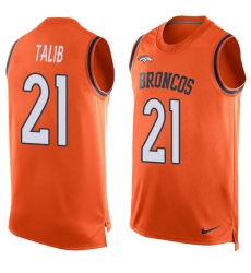 Men's Nike Denver Broncos #21 Aqib Talib Limited Orange Player Name & Number Tank Top NFL Jersey
