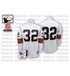 Mitchell And Ness Cleveland Browns #32 Jim Brown White Authentic Throwback NFL Jersey