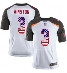 Men's Nike Tampa Bay Buccaneers #3 Jameis Winston Elite White Road USA Flag Fashion NFL Jersey