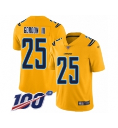 Men's Los Angeles Chargers #25 Melvin Gordon Limited Gold Inverted Legend 100th Season Football Jersey