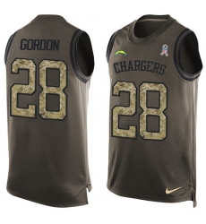 Men's Nike Los Angeles Chargers #28 Melvin Gordon Limited Green Salute to Service Tank Top NFL Jersey