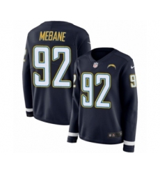 Women's Nike Los Angeles Chargers #92 Brandon Mebane Limited Navy Blue Therma Long Sleeve NFL Jersey