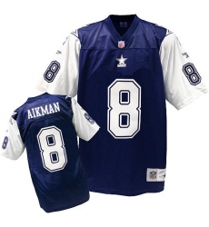 Men's Mitchell and Ness Dallas Cowboys #8 Troy Aikman Authentic Navy Blue/White Authentic Throwback NFL Jersey