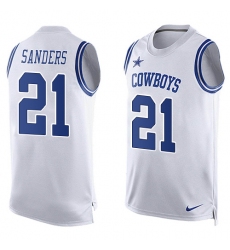 Men's Nike Dallas Cowboys #21 Deion Sanders Limited White Player Name & Number Tank Top NFL Jersey