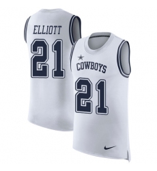 Men's Nike Dallas Cowboys #21 Ezekiel Elliott Limited White Rush Player Name & Number Tank Top NFL Jersey