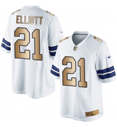 Men's Nike Dallas Cowboys #21 Ezekiel Elliott Limited White/Gold NFL Jersey