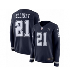 Women's Nike Dallas Cowboys #21 Ezekiel Elliott Limited Navy Blue Therma Long Sleeve NFL Jersey