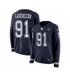 Women's Nike Dallas Cowboys #91 L. P. Ladouceur Limited Navy Blue Therma Long Sleeve NFL Jersey