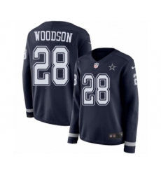 Women's Nike Dallas Cowboys #28 Darren Woodson Limited Navy Blue Therma Long Sleeve NFL Jersey
