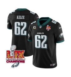 Men's Philadelphia Eagles #62 Jason Kelce Black 2025 Eagles Logo Super Bowl LIX And 4-Star C New F.U.S.E. Vapor Limited Football Stitched Jersey