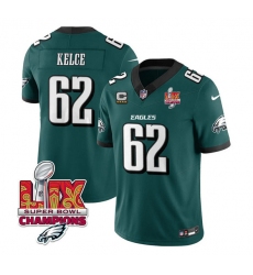 Men's Philadelphia Eagles #62 Jason Kelce Green 2025 Eagles Logo Super Bowl LIX And 4-Star C New F.U.S.E. Vapor Limited Football Stitched Jersey