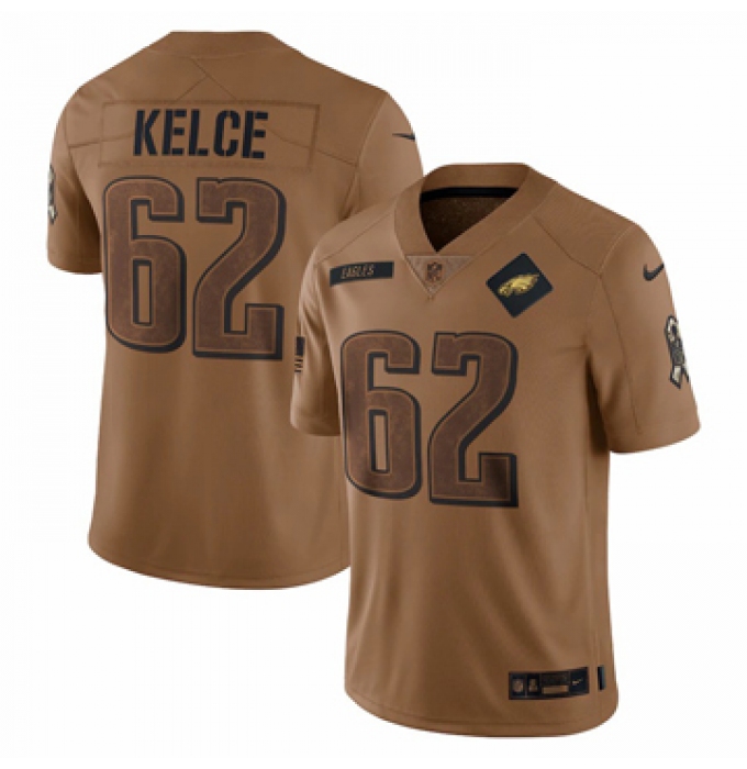 Men's Philadelphia Eagles #62 Jason Kelce Nike Brown 2023 Salute To Service Limited Jersey