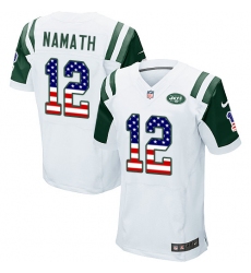 Men's Nike New York Jets #12 Joe Namath Elite White Road USA Flag Fashion NFL Jersey