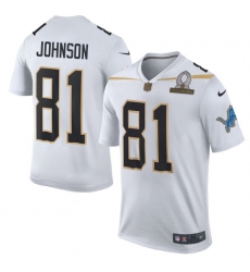 Men's Nike Detroit Lions #81 Calvin Johnson Elite White Team Rice 2016 Pro Bowl NFL Jersey