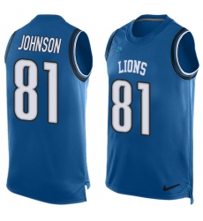 Men's Nike Detroit Lions #81 Calvin Johnson Limited Light Blue Player Name & Number Tank Top NFL Jersey
