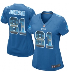 Women's Nike Detroit Lions #81 Calvin Johnson Limited Blue Strobe NFL Jersey