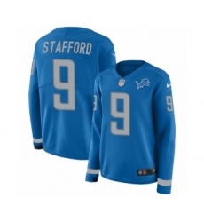 Women's Nike Detroit Lions #9 Matthew Stafford Limited Blue Therma Long Sleeve NFL Jersey