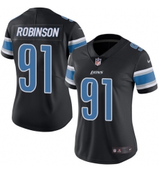 Women's Nike Detroit Lions #91 A'Shawn Robinson Limited Black Rush Vapor Untouchable NFL Jersey