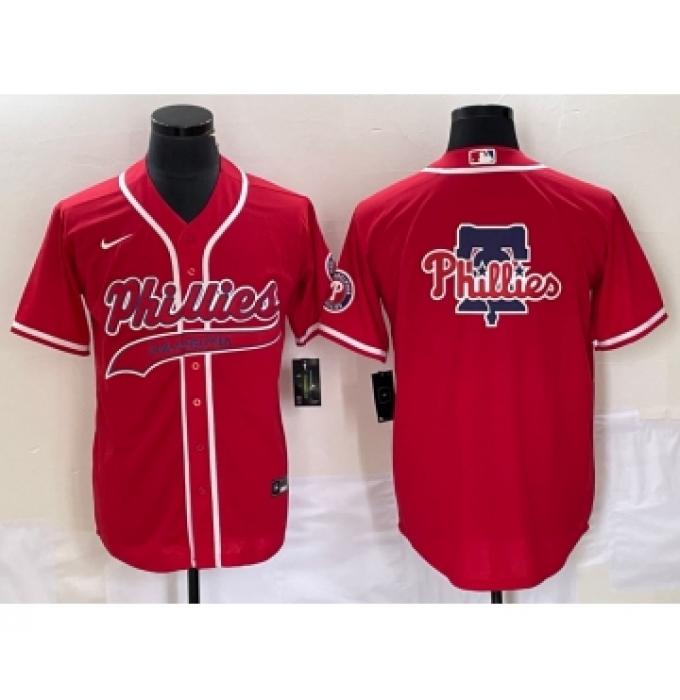 Men's Philadelphia Phillies Red Team Big Logo Cool Base Stitched Baseball Jersey
