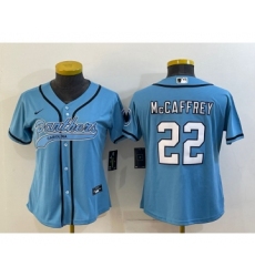 Women's Carolina Panthers #22 Christian McCaffrey Blue With Patch Cool Base Stitched Baseball Jersey