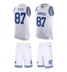 Men's Nike Dallas Cowboys #87 Geoff Swaim Limited White Tank Top Suit NFL Jersey