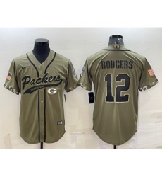 Men's Green Bay Packers #12 Aaron Rodgers Olive 2022 Salute to Service Cool Base Stitched Baseball Jersey
