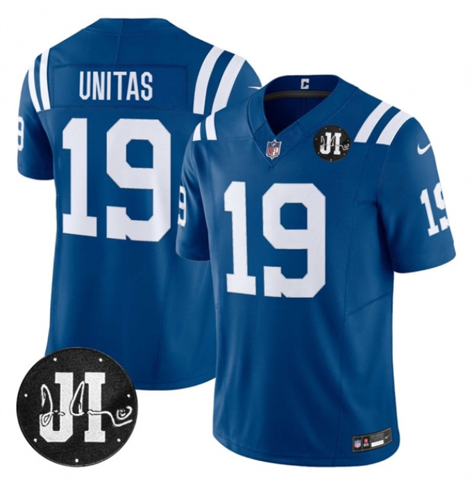 Men's Indianapolis Colts #19 Johnny Unitas Blue 2025 F.U.S.E. Jim Irsay Vapor Limited Football Stitched Jersey