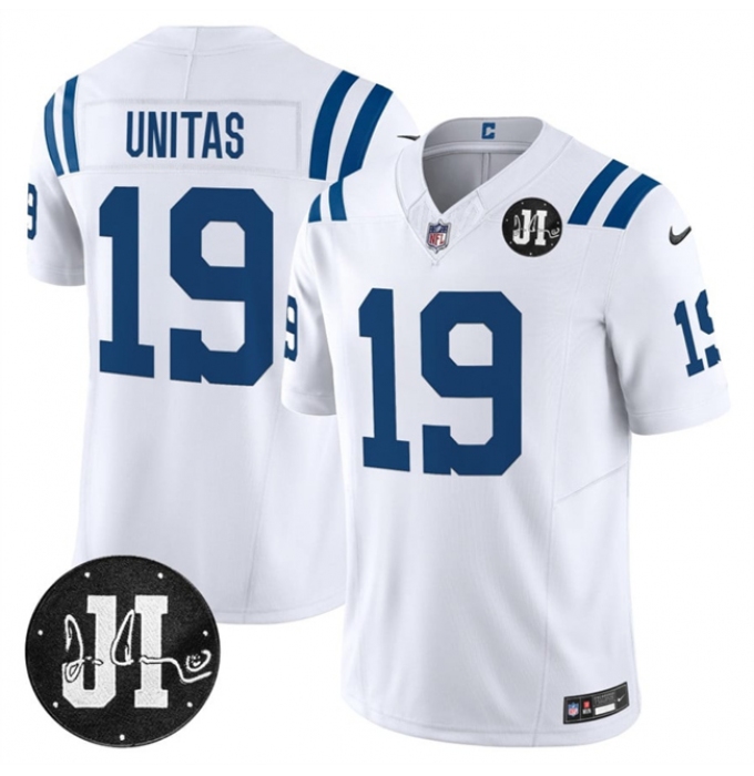 Men's Indianapolis Colts #19 Johnny Unitas White 2025 F.U.S.E. Jim Irsay Vapor Limited Football Stitched Jersey