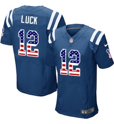 Men's Nike Indianapolis Colts #12 Andrew Luck Elite Royal Blue Home USA Flag Fashion NFL Jersey