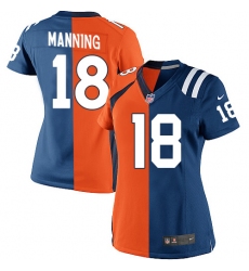Women's Nike Indianapolis Colts #18 Peyton Manning Elite Royal Blue/Orange Split Fashion NFL Jersey