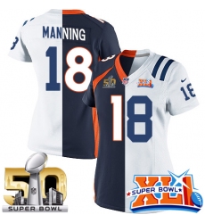 Women's Nike Indianapolis Colts #18 Peyton Manning Elite White/Navy Blue Split Fashion Super Bowl XLI & Super Bowl L NFL Jersey