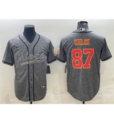 Men's Kansas City Chiefs #87 Travis Kelce Gray With Patch Cool Base Stitched Baseball Jersey