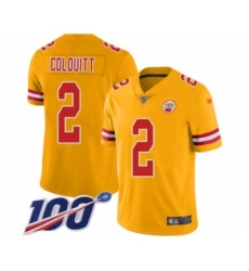 Men's Kansas City Chiefs #2 Dustin Colquitt Limited Gold Inverted Legend 100th Season Football Jersey