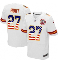 Men's Nike Kansas City Chiefs #27 Kareem Hunt Elite White Road USA Flag Fashion NFL Jersey